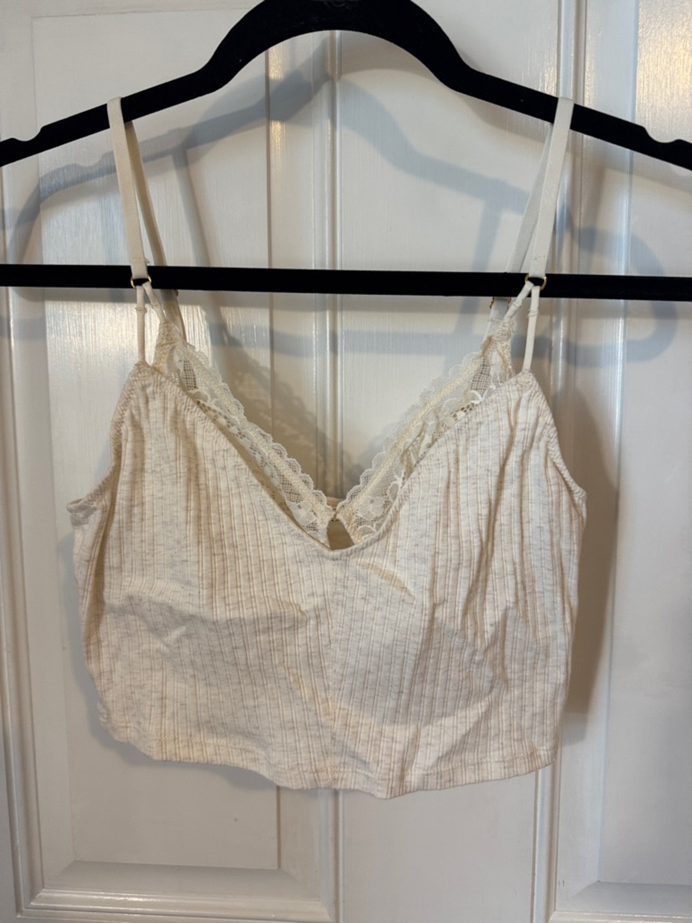 aerie Cream Lace-Trim Ribbed Cropped Cami